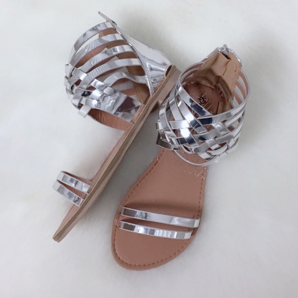 Silver Metallic Strappy Gladiator Sandals Metallic Sandals - Picture 6 of 8